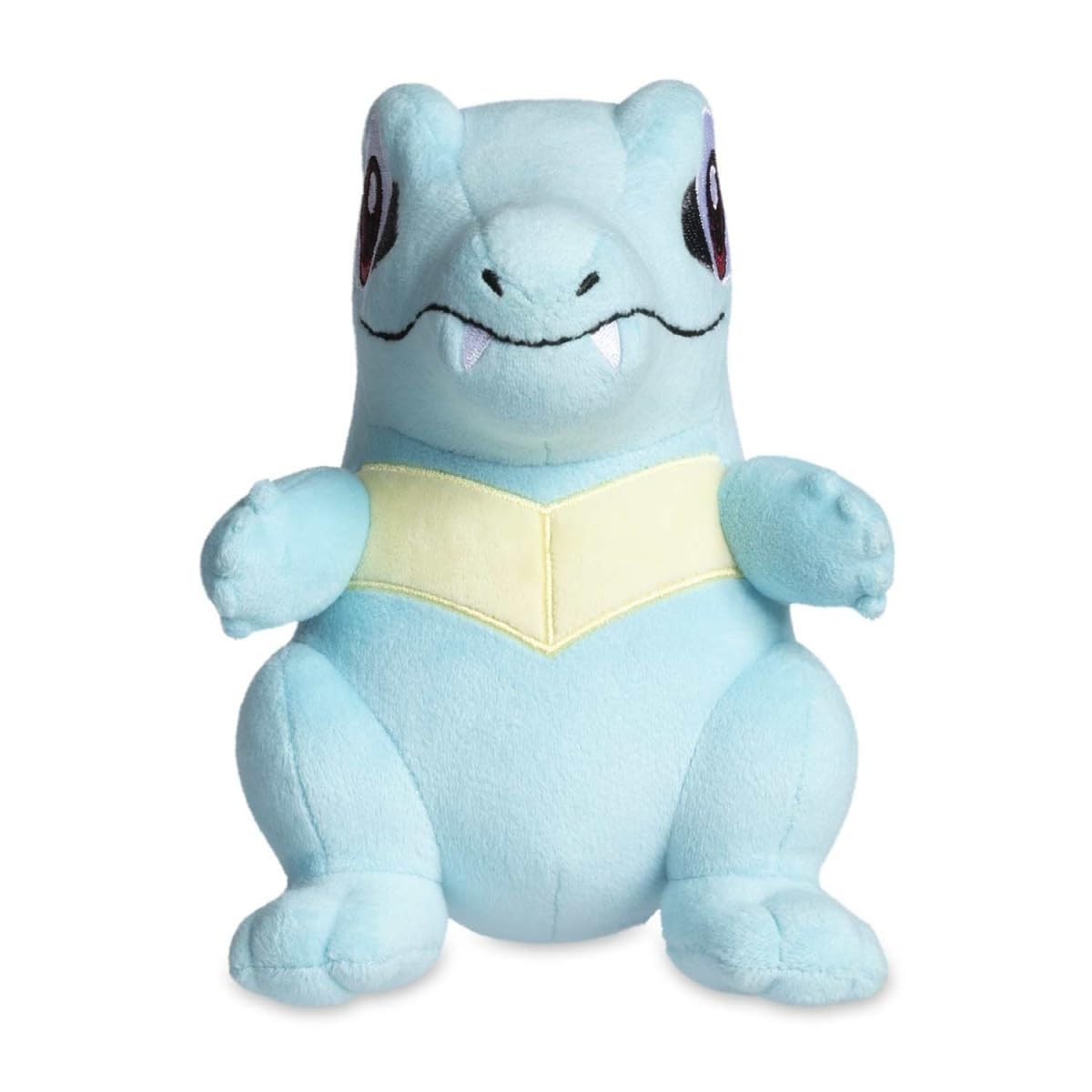 Totodile Poké Plush features felt teeth and zigzag back spikes for a cheerful look.