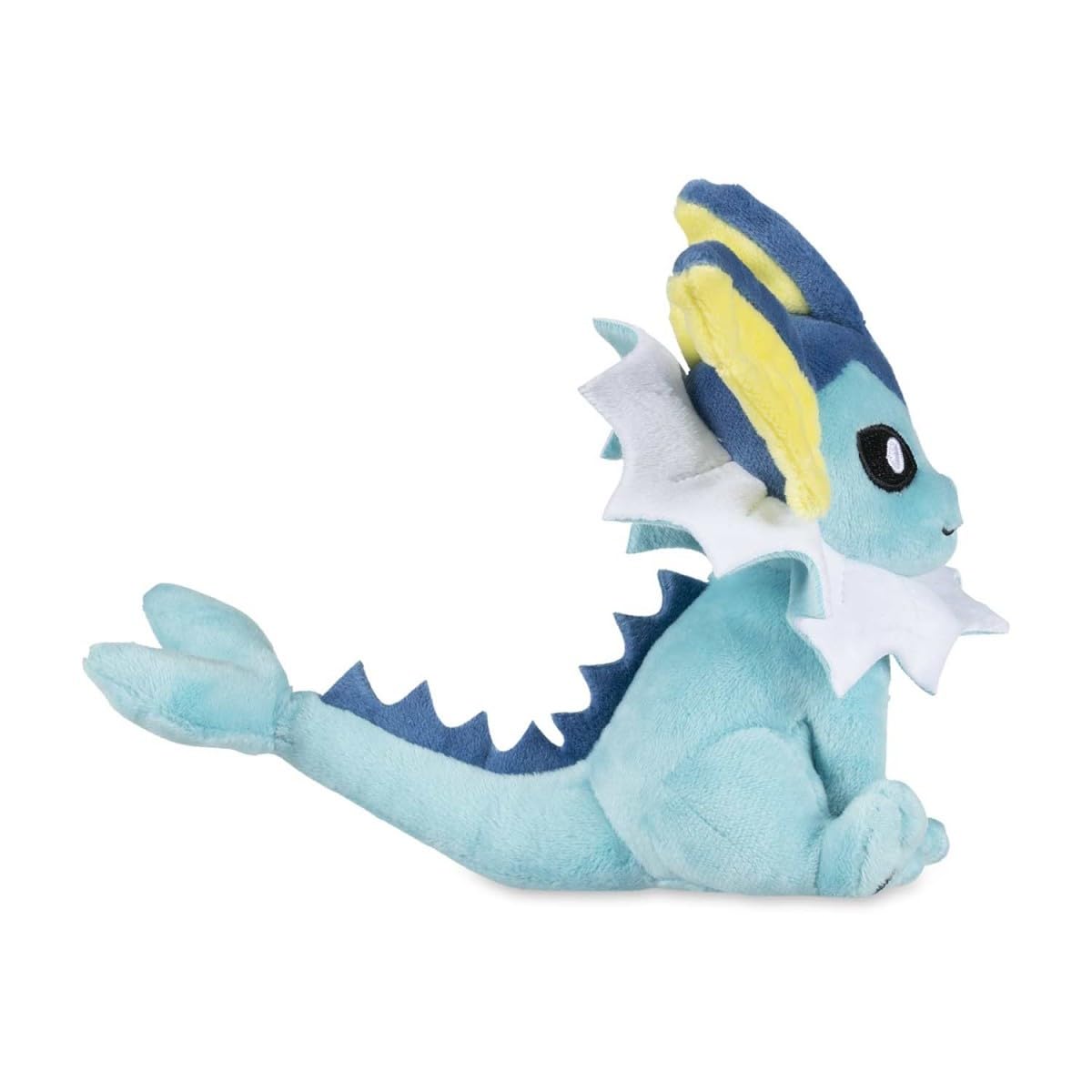 Vaporeon Sitting Cuties Plush back view, compact desk companion for a gentle display.