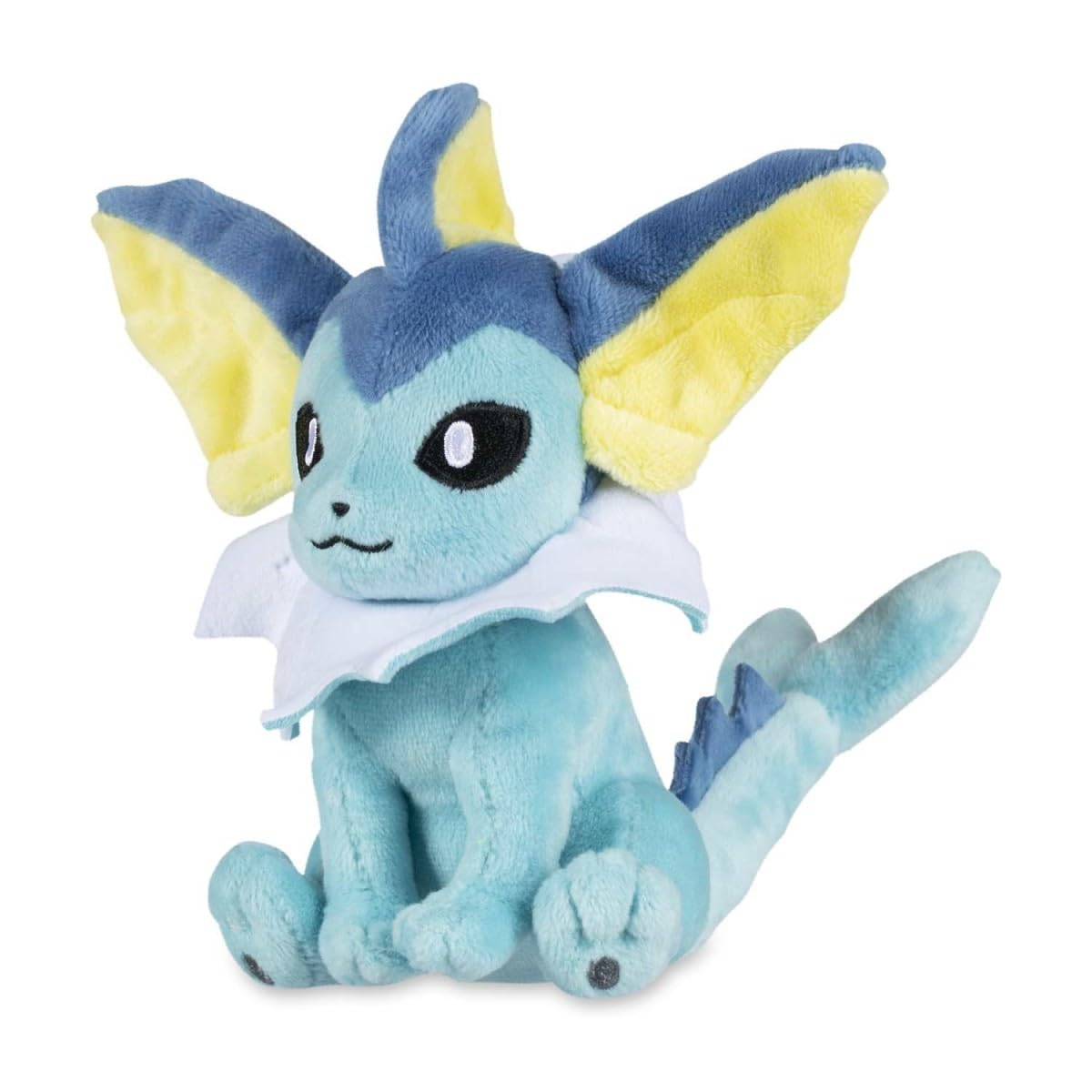 Pokémon Center Vaporeon Sitting Cuties Plush, front view, weighted to sit upright on a desk.