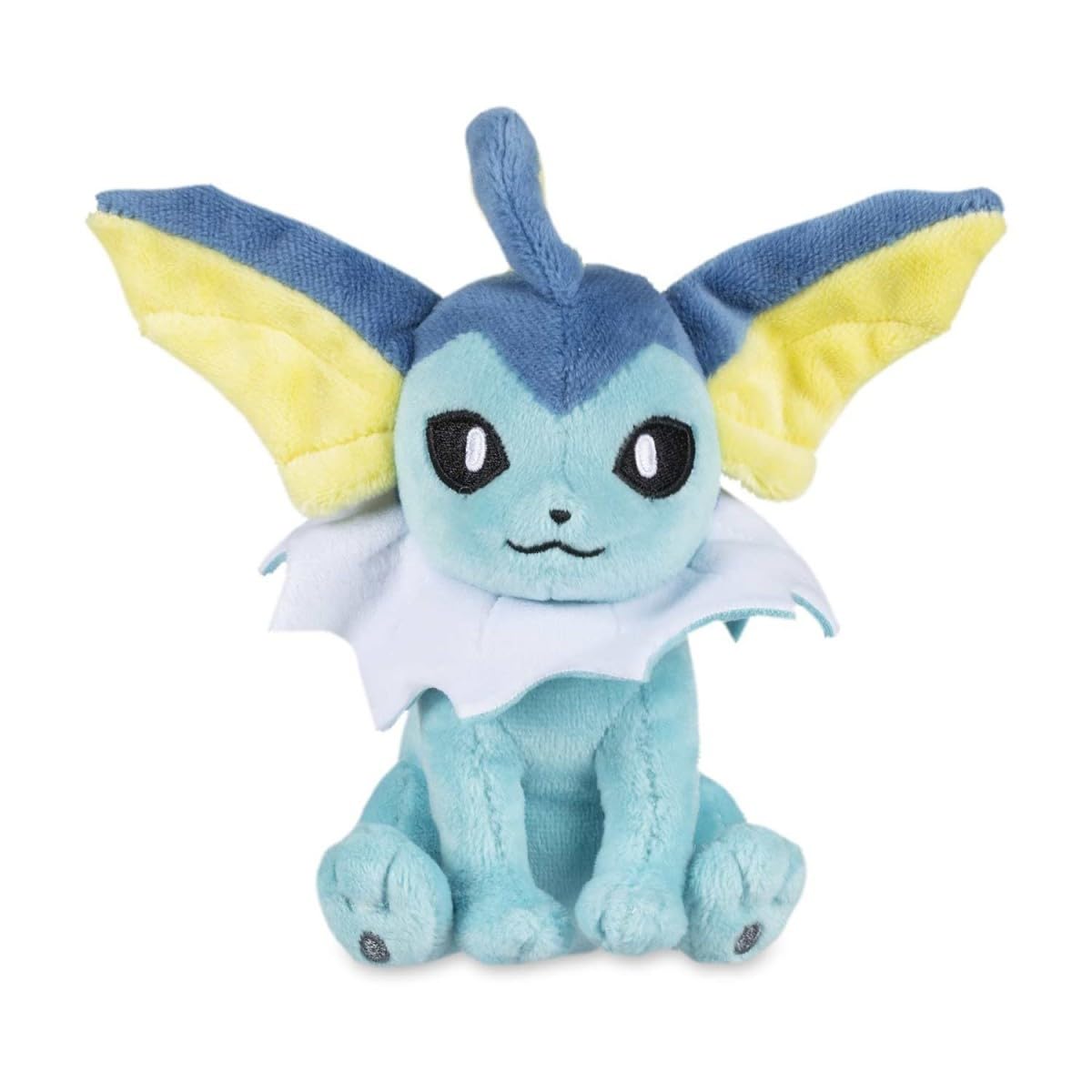 Vaporeon Sitting Cuties Plush from Pokémon Center, side view for shelf display and styling.
