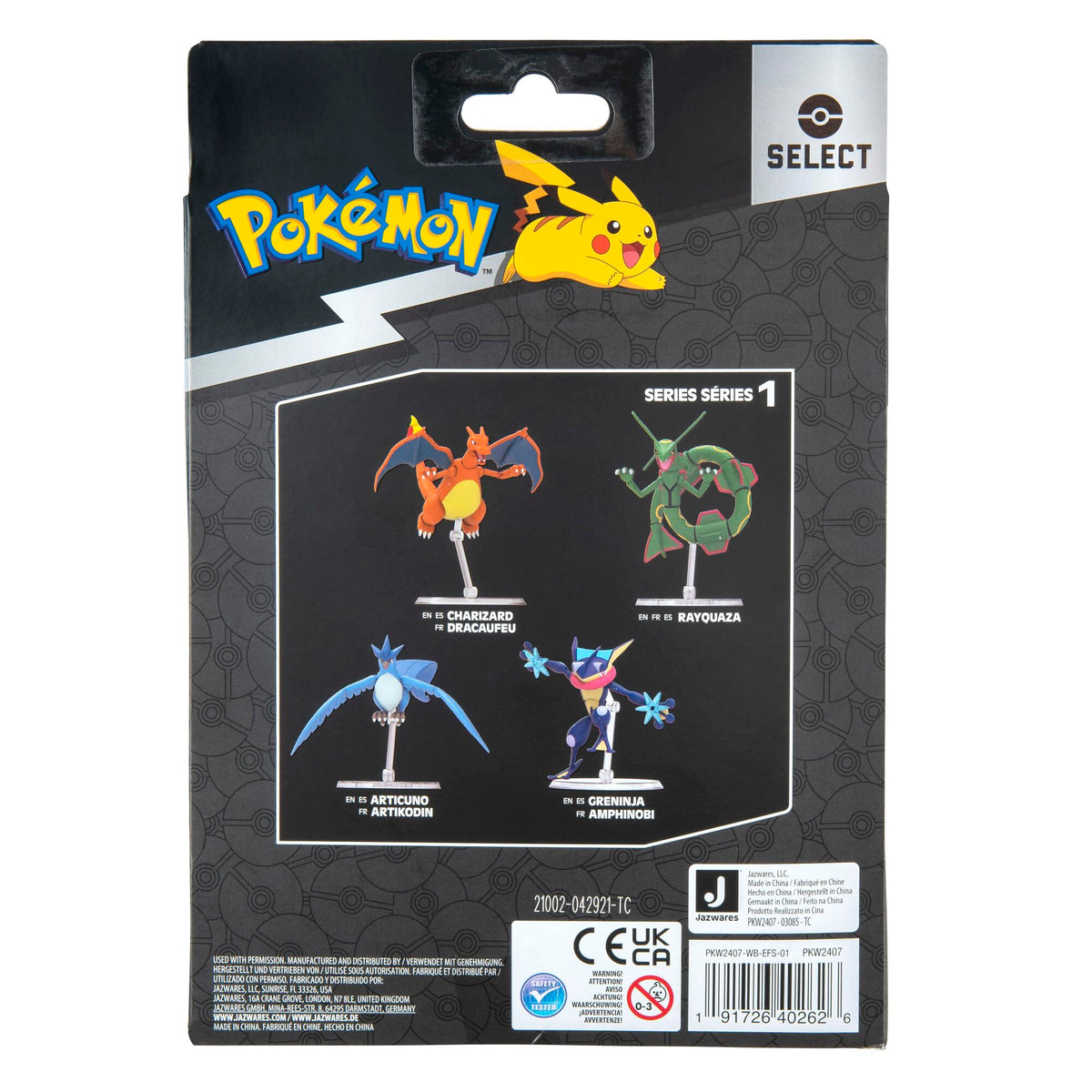 Pokemon Charizard with Articuno and Greninja from Wave 1 for a collectible display
