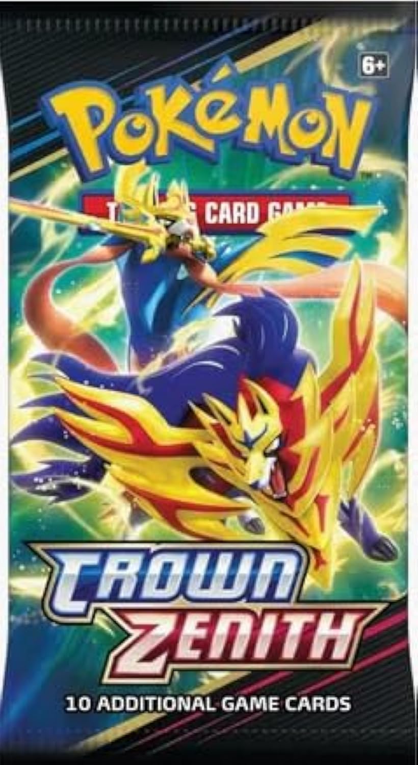 The Pokémon Crown Zenith booster pack front showcases eye-catching design for collectors.