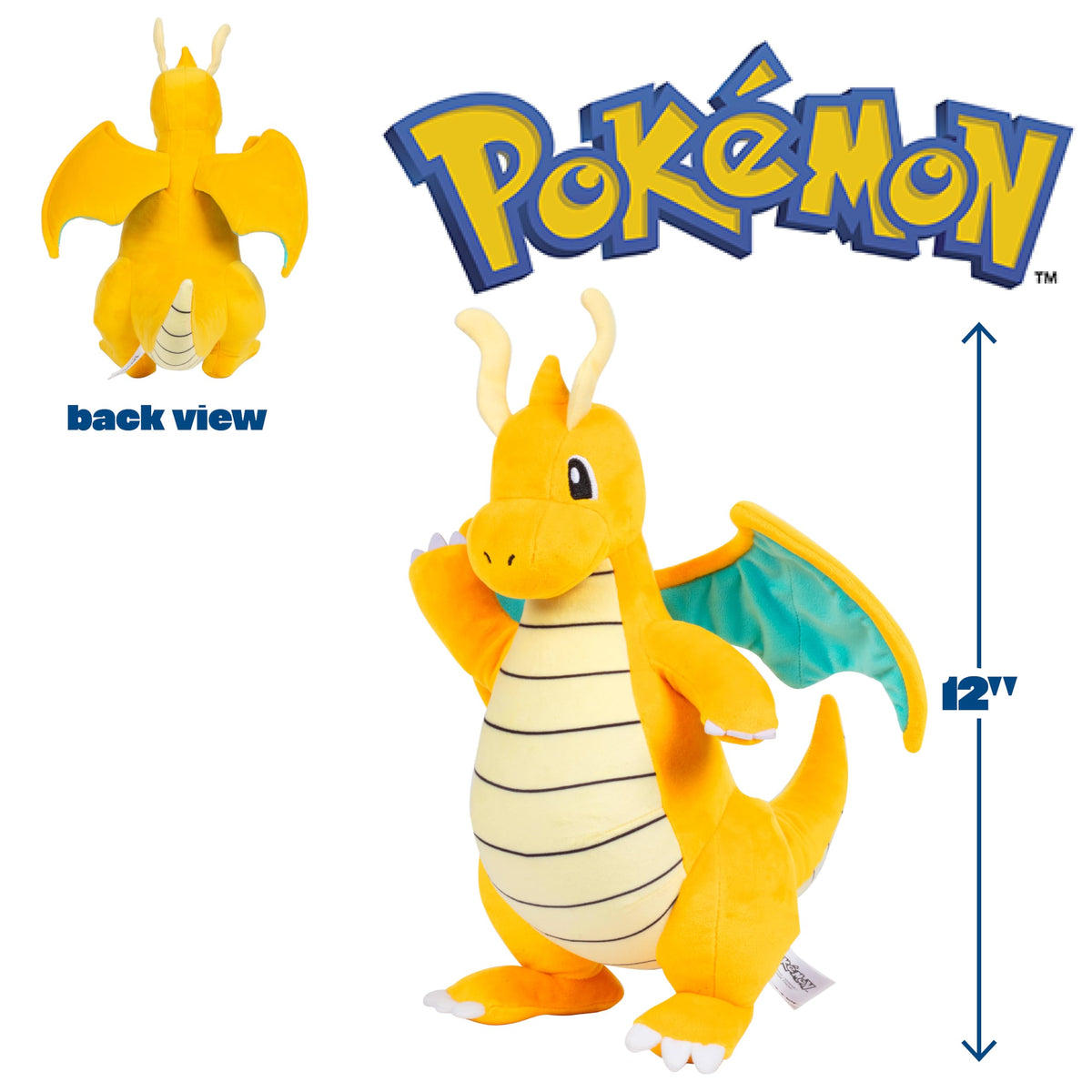 Pokémon Dragonite plush side view, ideal for display and play