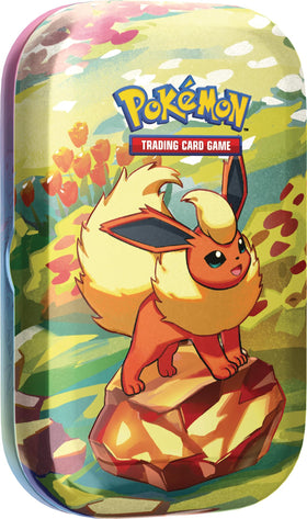 Pokémon Flareon mini tin front view, portable collection and on-the-go play.