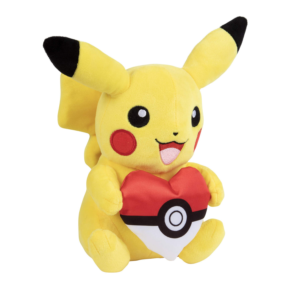 Pokemon heart Poke Ball design on plush, iconic collectible appeal.