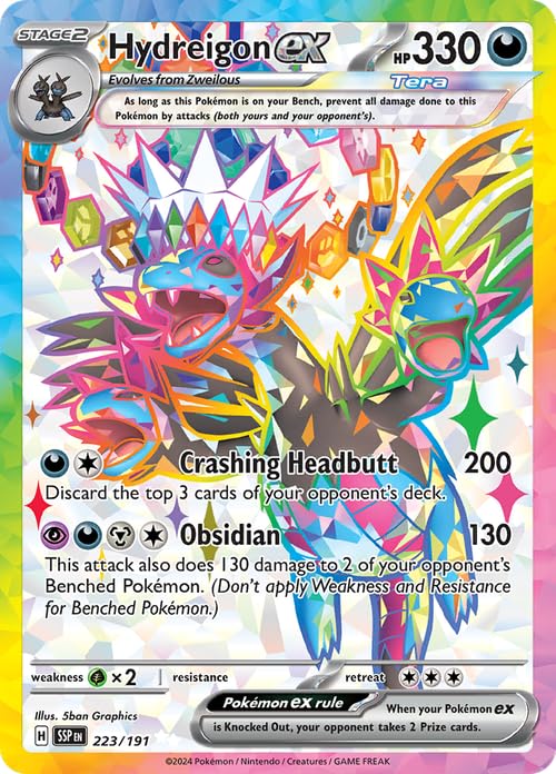 Pokemon Hydreigon ex Surging Sparks foil card with display-worthy artwork and collectible appeal