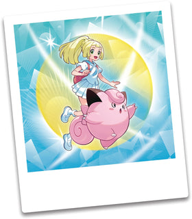 Gleaming metallic coin featuring Lillie adds collectible flair.
