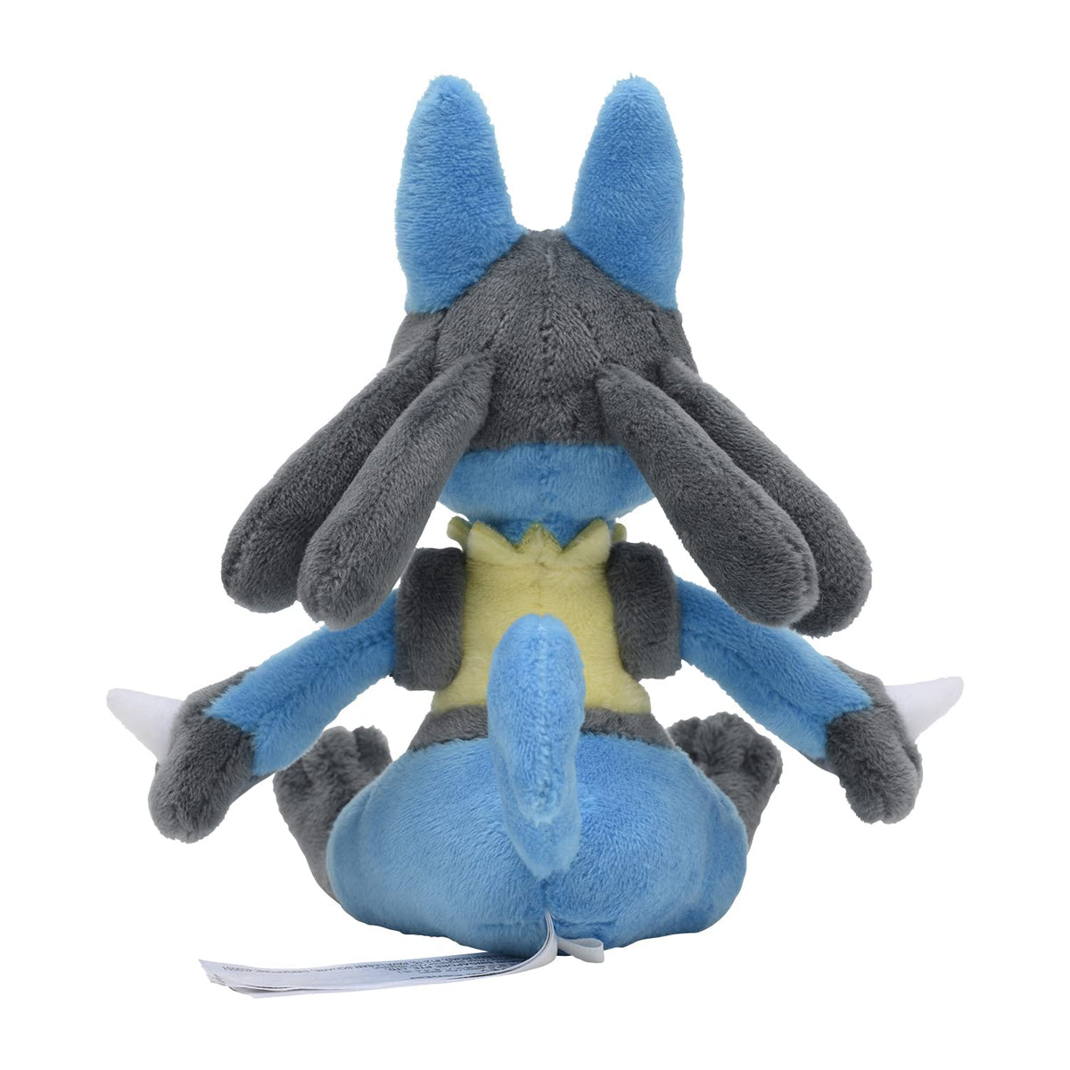 Pokémon Center Lucario plush, display pose, ideal gift for fans.