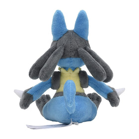 Pokémon Center Lucario plush, display pose, ideal gift for fans.