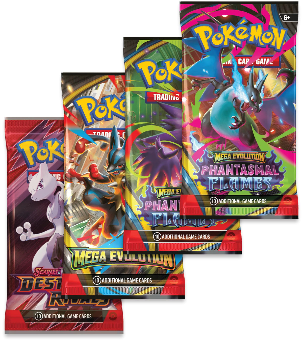 Pokemon Mega Charizard Tin showing booster packs and TCG Live code card.