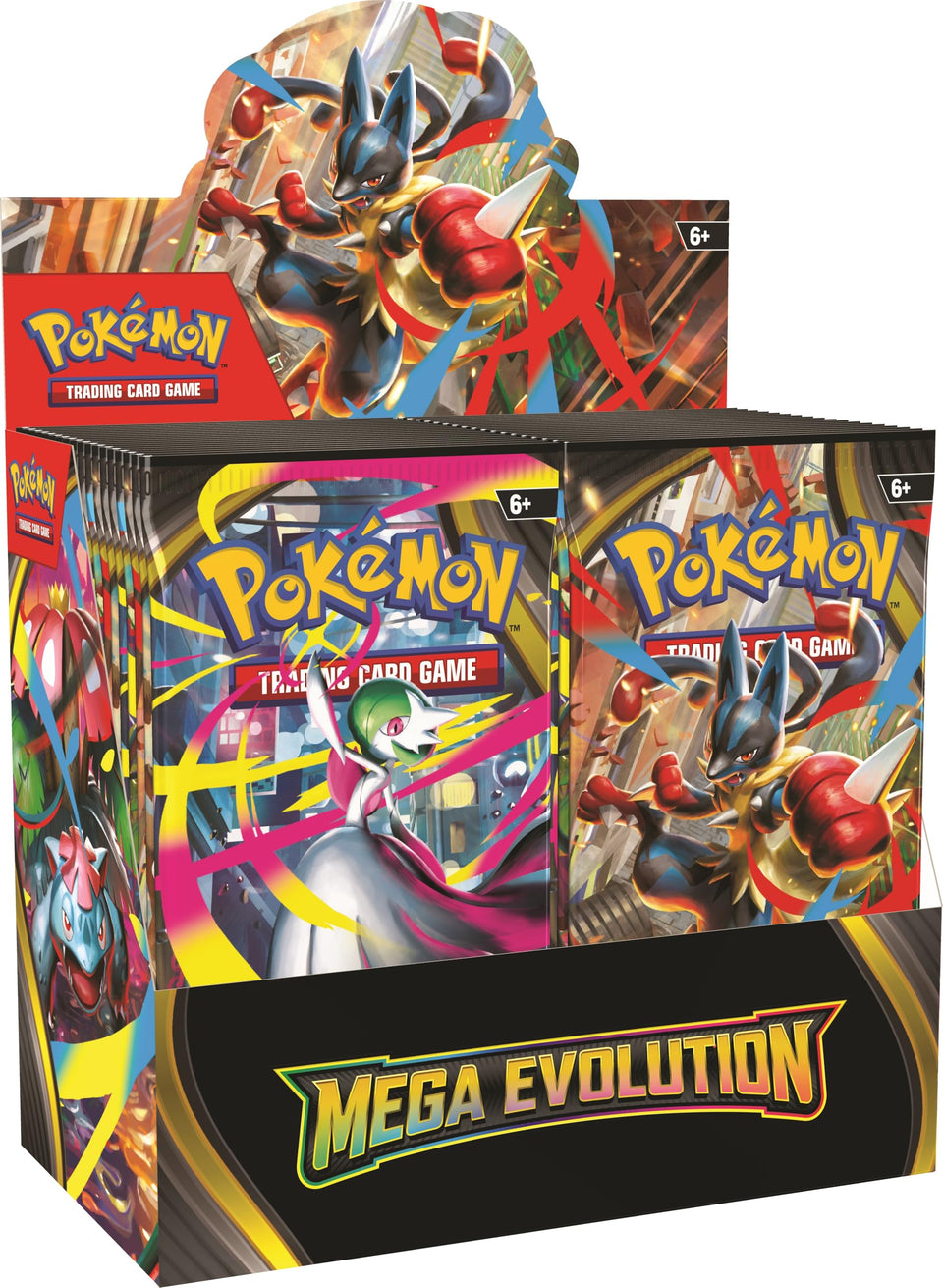 Pokémon Mega Evolution Enhanced Booster Display Box front view with 36 packs for collectors.