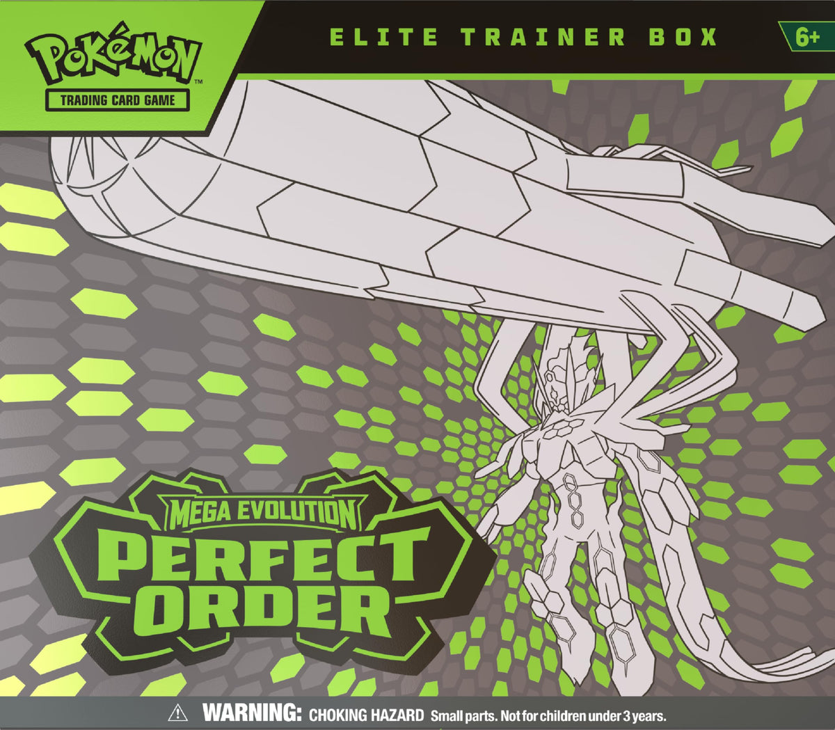 Pokémon Mega Evolution Perfect Order Elite Trainer Box with booster packs and organizer for play