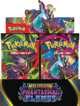 Pokemon Mega Evolution Phantasmal Flames booster display box front view for collectors and competitive play