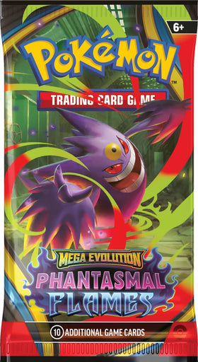 Pokemon Mega Evolution Phantasmal Flames booster packs row showcased for quick drafting sessions