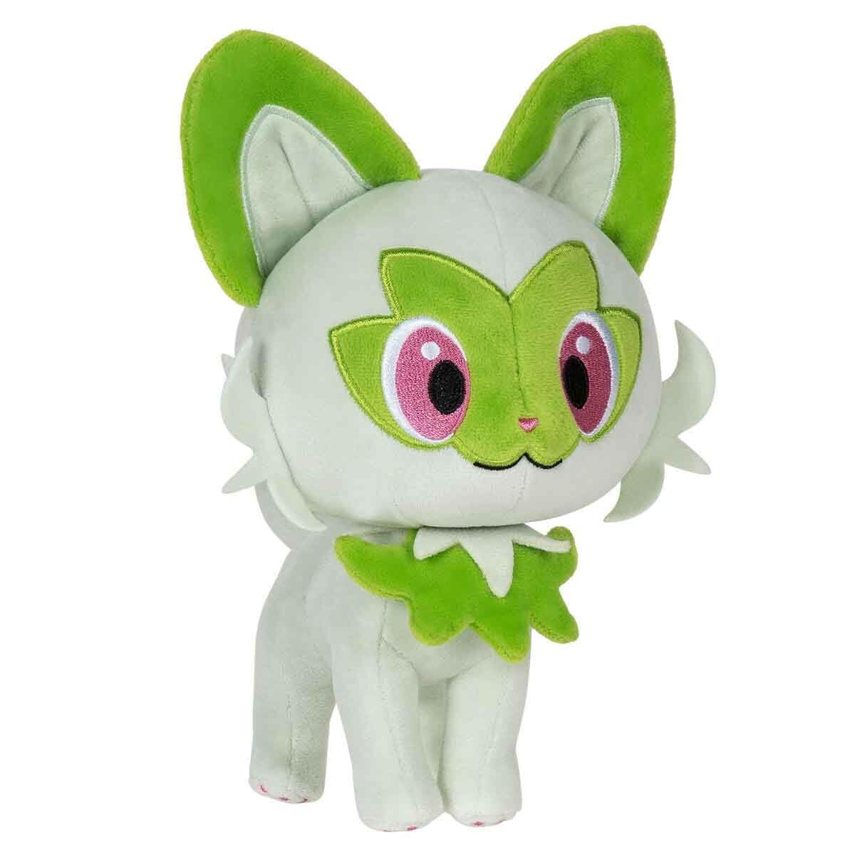 Pokémon Sprigatito plush texture close-up for cozy hugs.