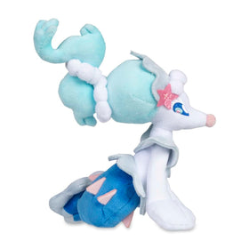 Pokémon Center Primarina Sitting Cuties Plush close-up, microbead weight helps it sit naturally.