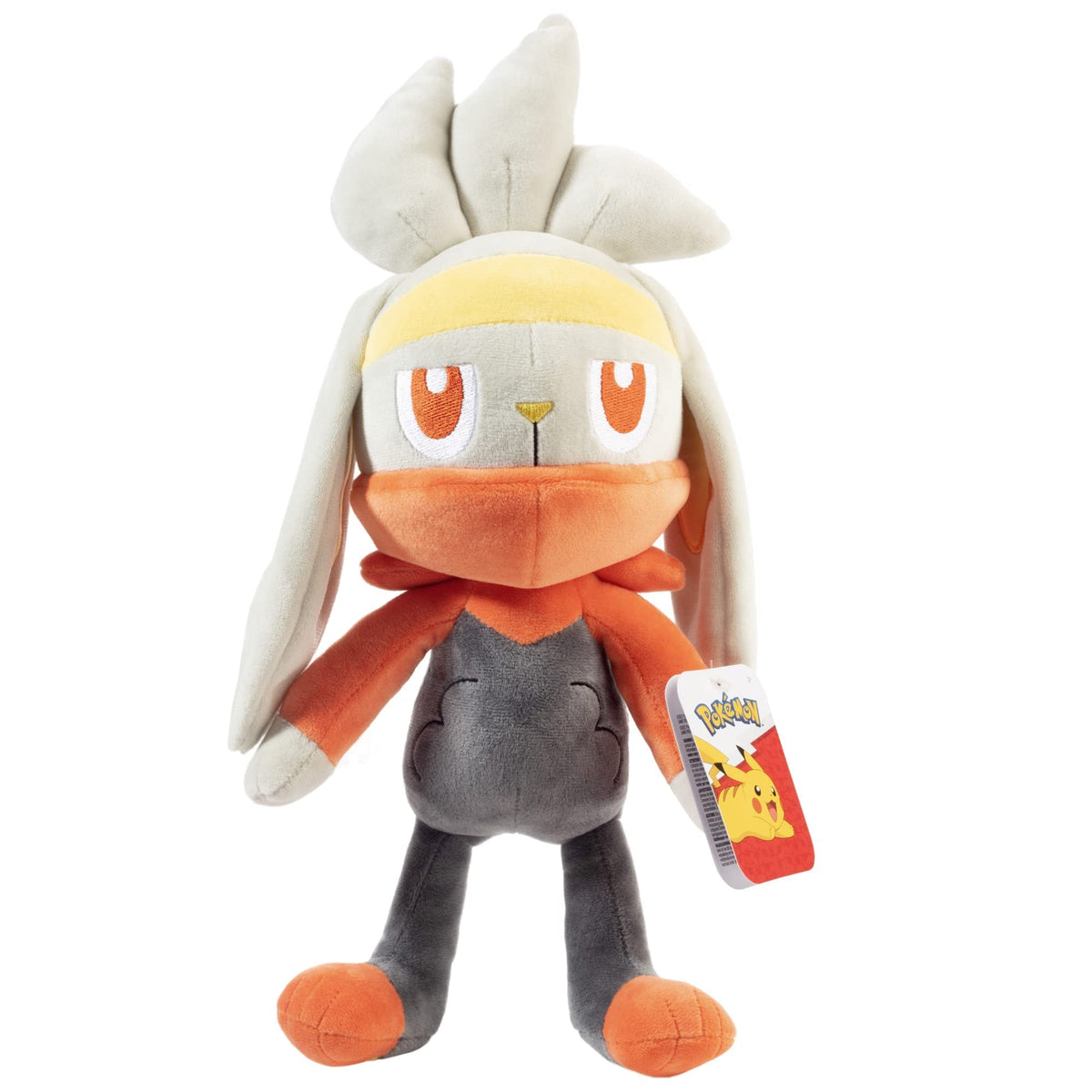 Pokémon Raboot plush 12-inch front view, ideal cuddly companion for play.