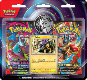 Pokémon Raikou Enhanced 2 Pack Blister with boosters and coin for collectibility.
