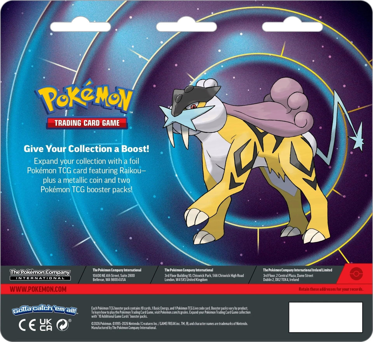 Pokémon Raikou Promo Cards and Mega Evolution Booster showcased for strategic gameplay.