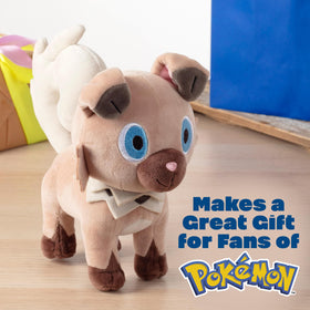 Gift-ready Pokémon Rockruff plush perfect for kids' birthdays and holidays.