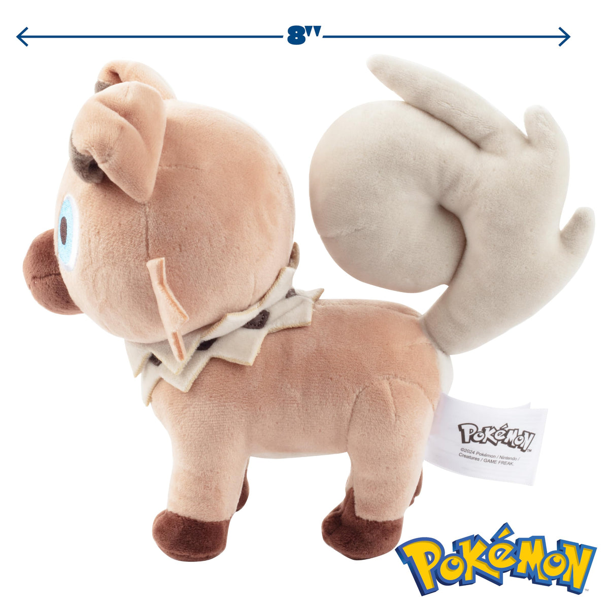 Pokémon Rockruff plush serves as a travel companion and cuddle buddy.