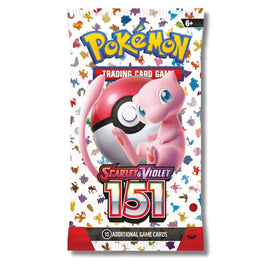 Pokemon Scarlet & Violet 151 booster pack back view highlighting new Trainers and energy cards for varied options