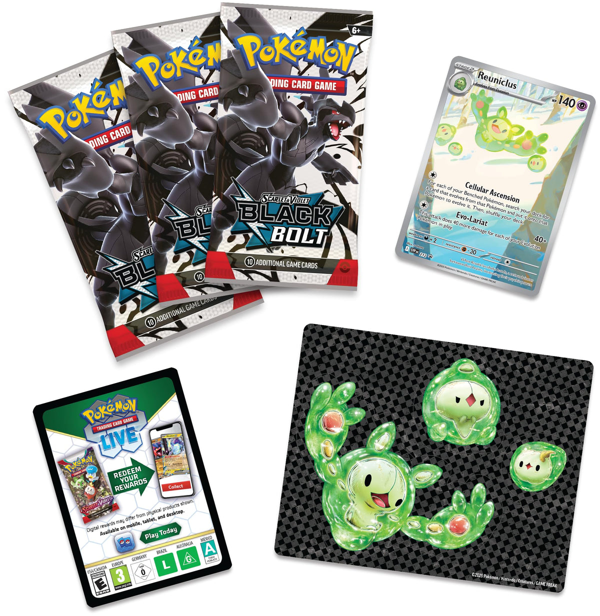 Pokémon Scarlet & Violet Black Bolt tech sticker sheet with Evolution chain for device decor.