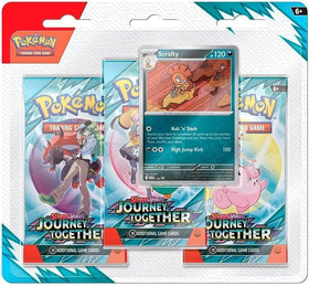 Pokémon Journey Together blister packs with three booster packs for collection and play