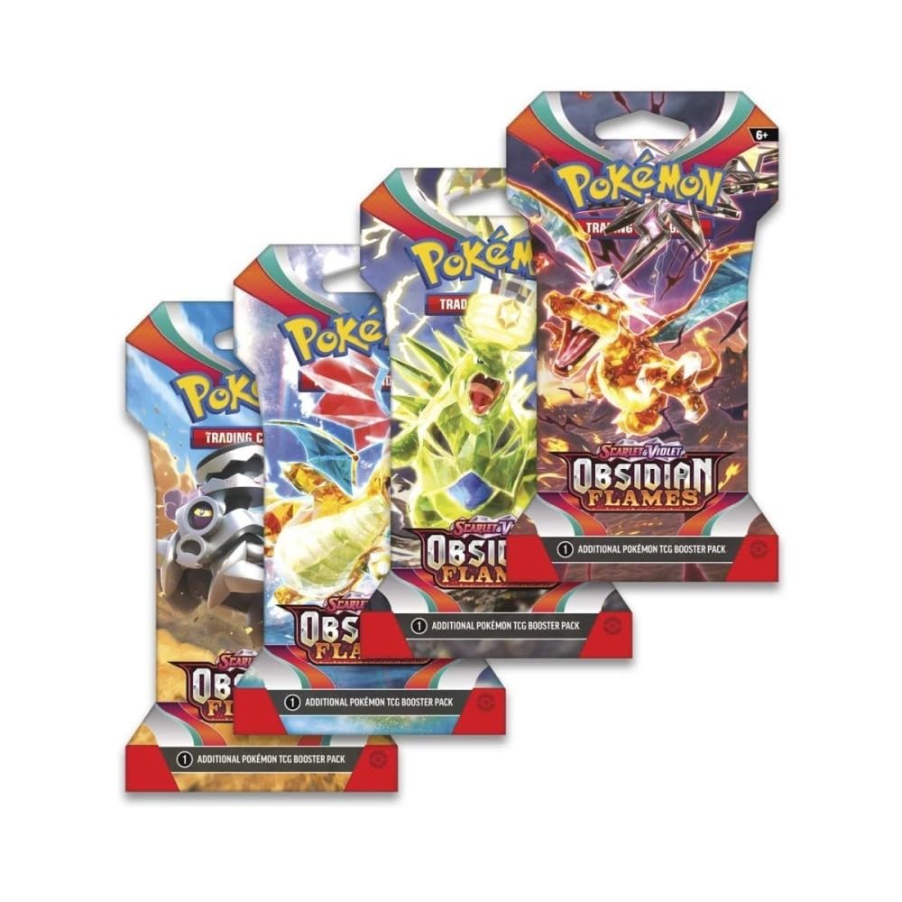 Pokémon Scarlet & Violet Obsidian Flames sleeved booster box front eight packs ready for display