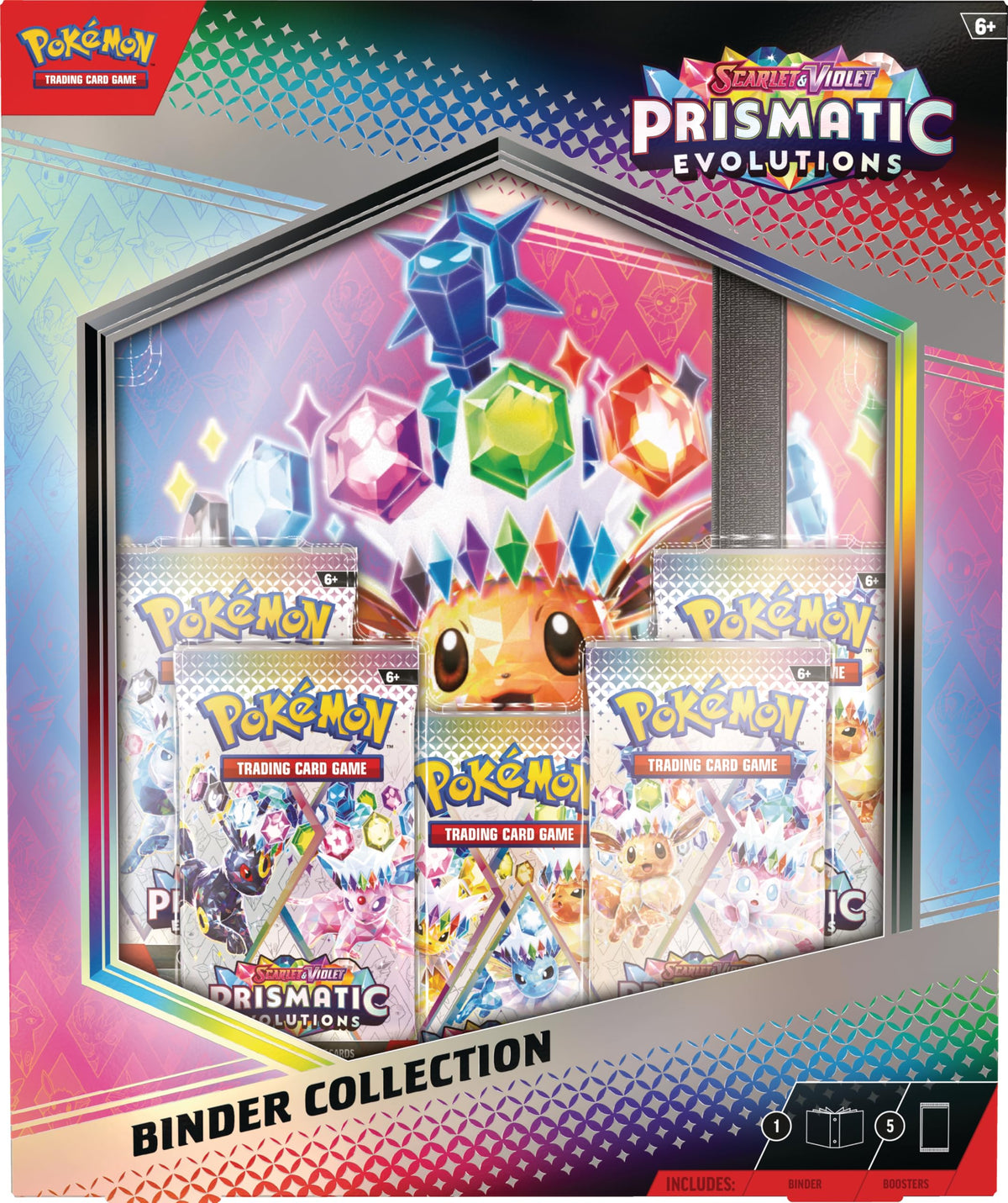 Pokémon Scarlet & Violet Prismatic Evolutions binder displaying 21-pocket pages for organized card storage.