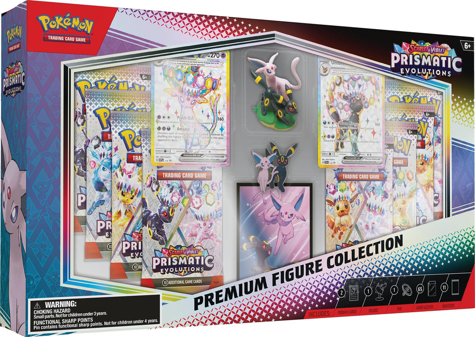 Pokémon Scarlet Violet Prismatic Evolutions premium figure collection with etched Espeon ex and Umbreon ex promos