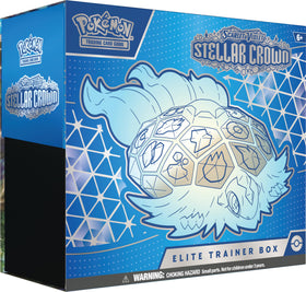 Pokémon Stellar Crown ETB front view with Noctowl promo card included
