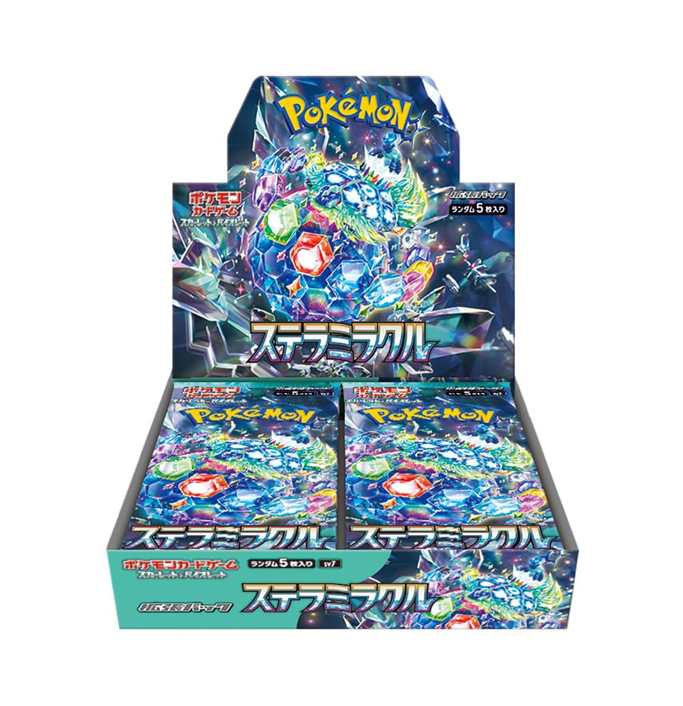Pokémon Stellar Miracle booster box artwork featuring Terrapagos in Stellar form for collectors.