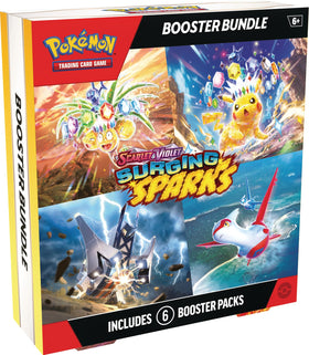 Pokémon Surging Sparks booster pack front display, six packs for collectors