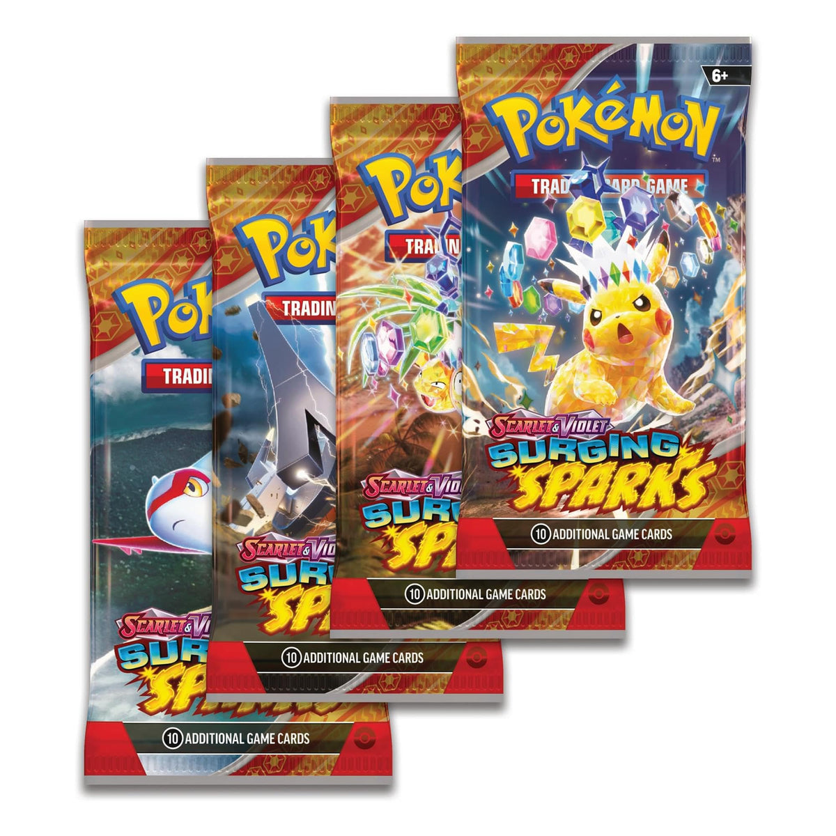 Pokémon Surging Sparks display box cover with electric energy and collectible appeal
