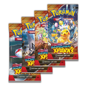 Pokémon Surging Sparks display box cover with electric energy and collectible appeal
