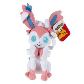 Pokémon Sylveon plush 8-inch front view, ideal cuddle companion.