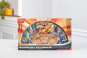 Oversize Blaziken ex promo card display for shelf presentation.
