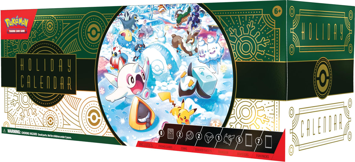 Pokémon TCG Holiday Calendar cover with Chien-Pao dangler, a festive gift and daily surprise showcase.