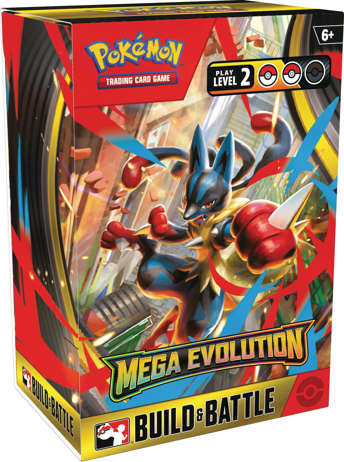 Pokemon TCG Mega Evolution Build & Battle Box image showing four booster packs and a foil promo card.