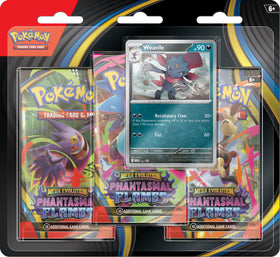 Pokemon TCG Mega Evolution Phantasmal Flames Weavile foil promo card, a collectible highlight.