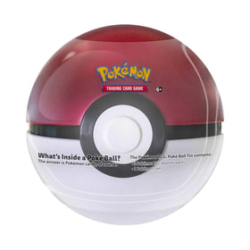 Pokémon TCG Poke Ball Tin Red front view, ideal for display and gifting.
