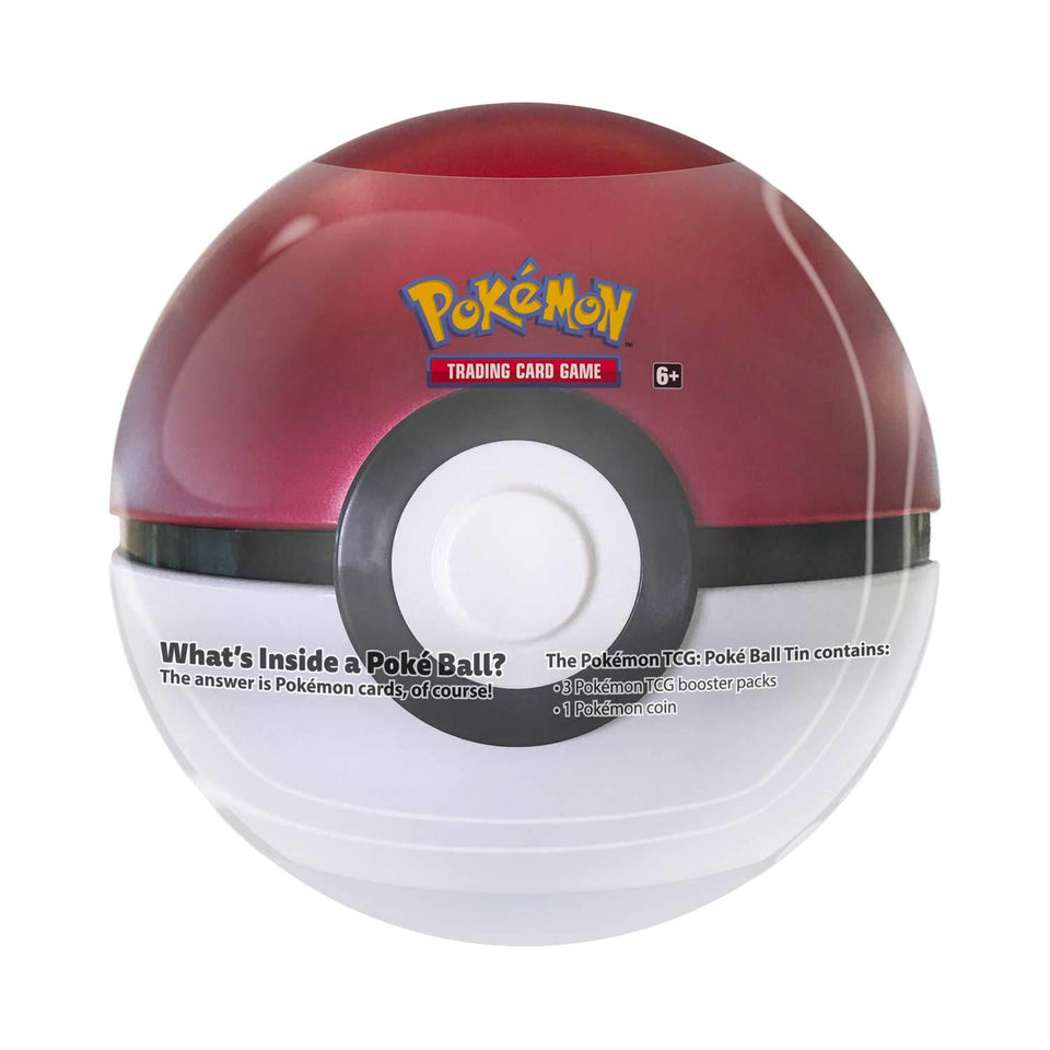 Pokémon TCG Poke Ball Tin Red front view, ideal for display and gifting.