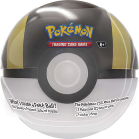 Pokémon TCG Q4 Poke Ball Tin top-view, compact storage for shelf and desk.