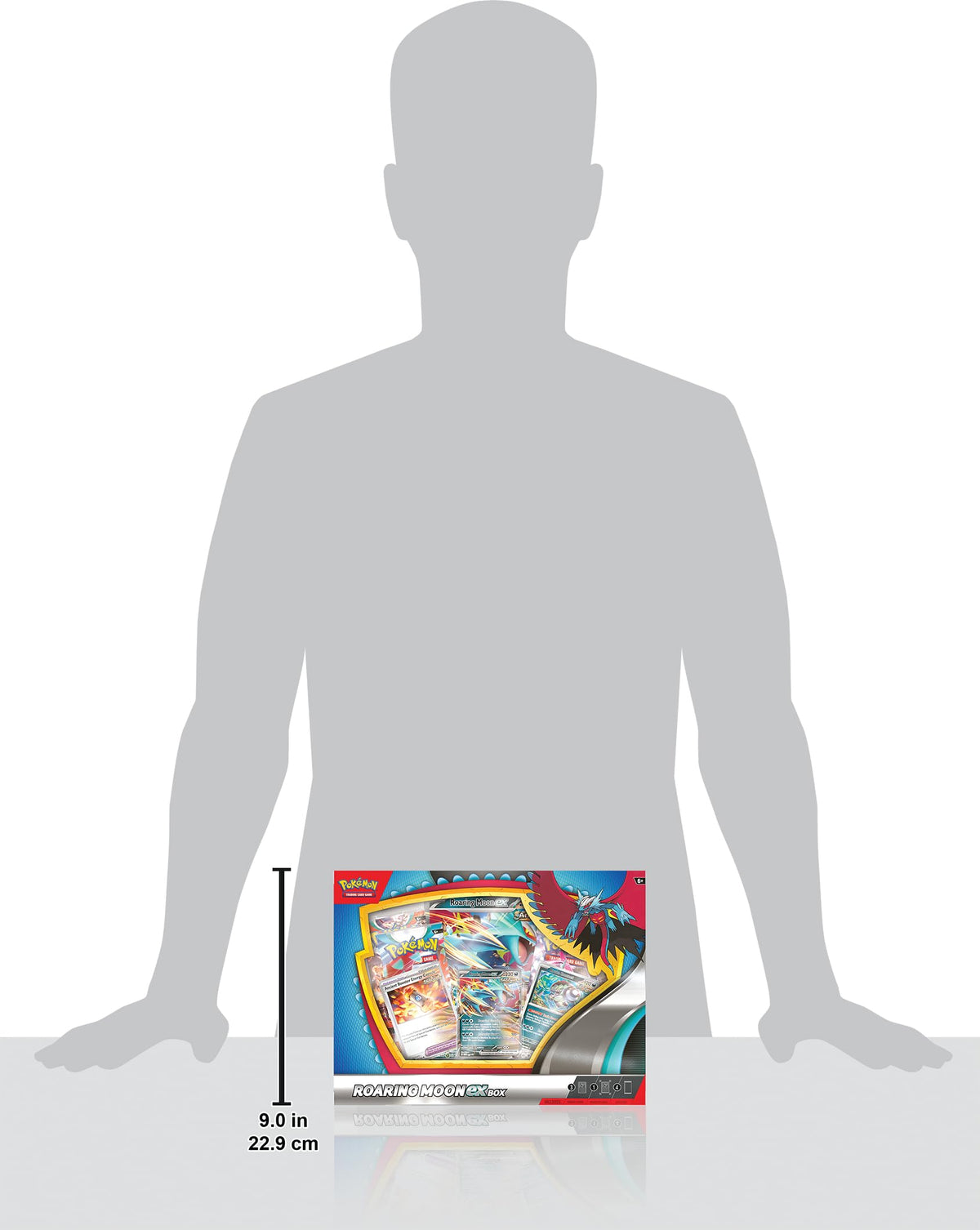 Pokémon Roaring Moon ex box oversize foil card showcases striking holo artwork.