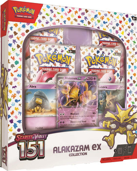 Pokémon Alakazam ex Box front cover with booster packs, ideal for collectors and battles.