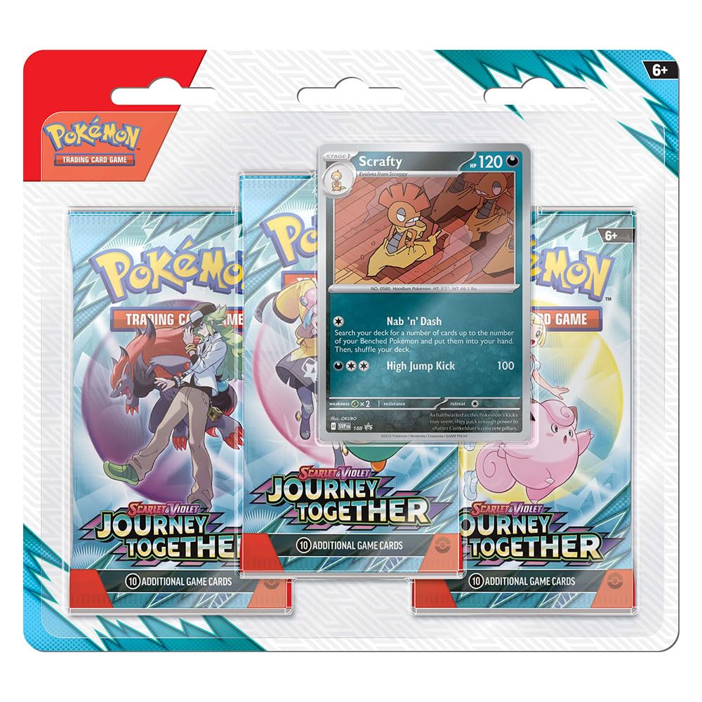 Pokemon TCG Scarlet Violet Journey Together blister pack with three booster packs for collection.