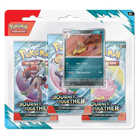 Pokemon TCG Scarlet Violet Journey Together blister pack with three booster packs for collection.