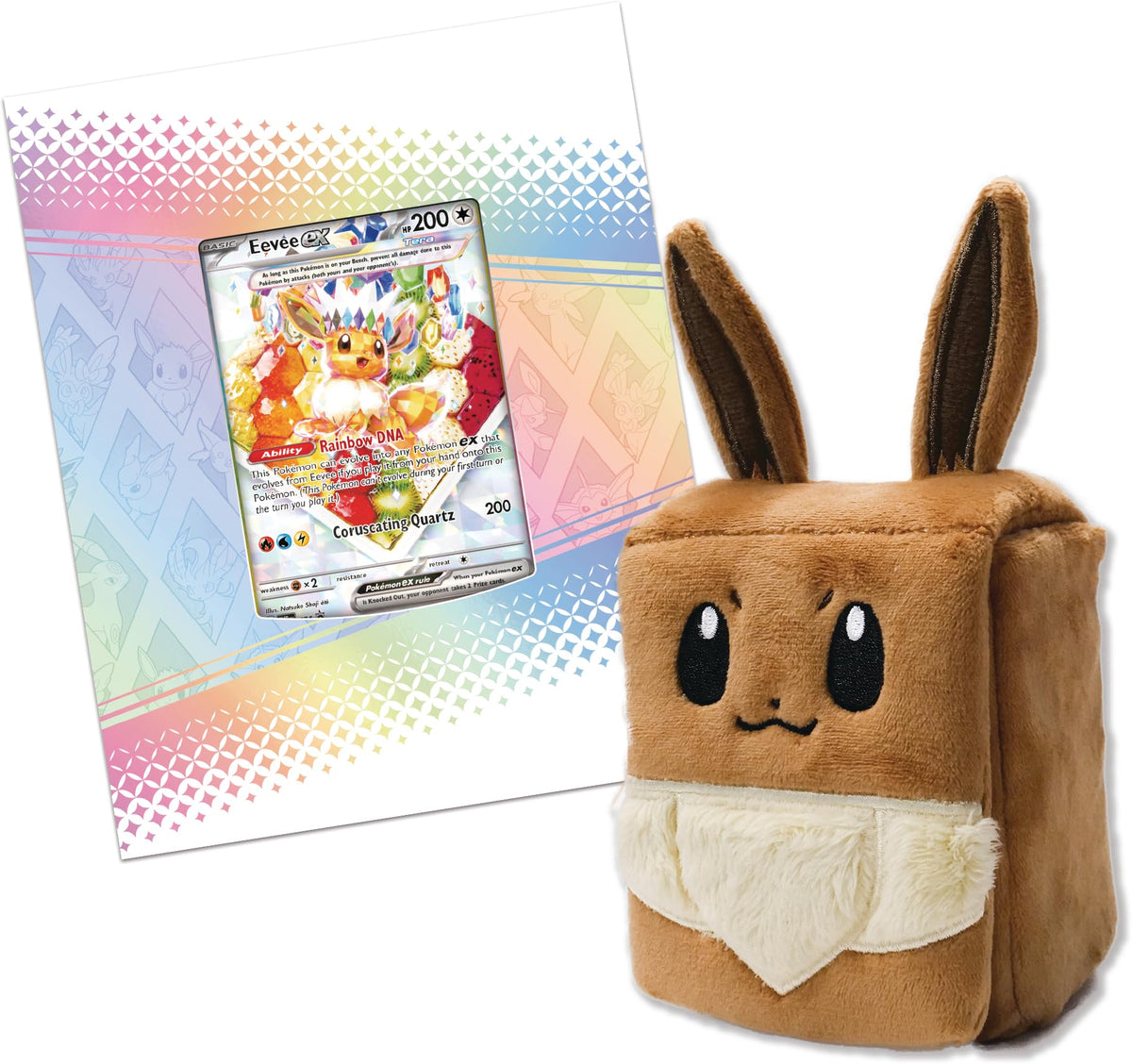 Eevee fuzzy deck box from Pokémon TCG Prismatic Evolutions enhances storage and transport