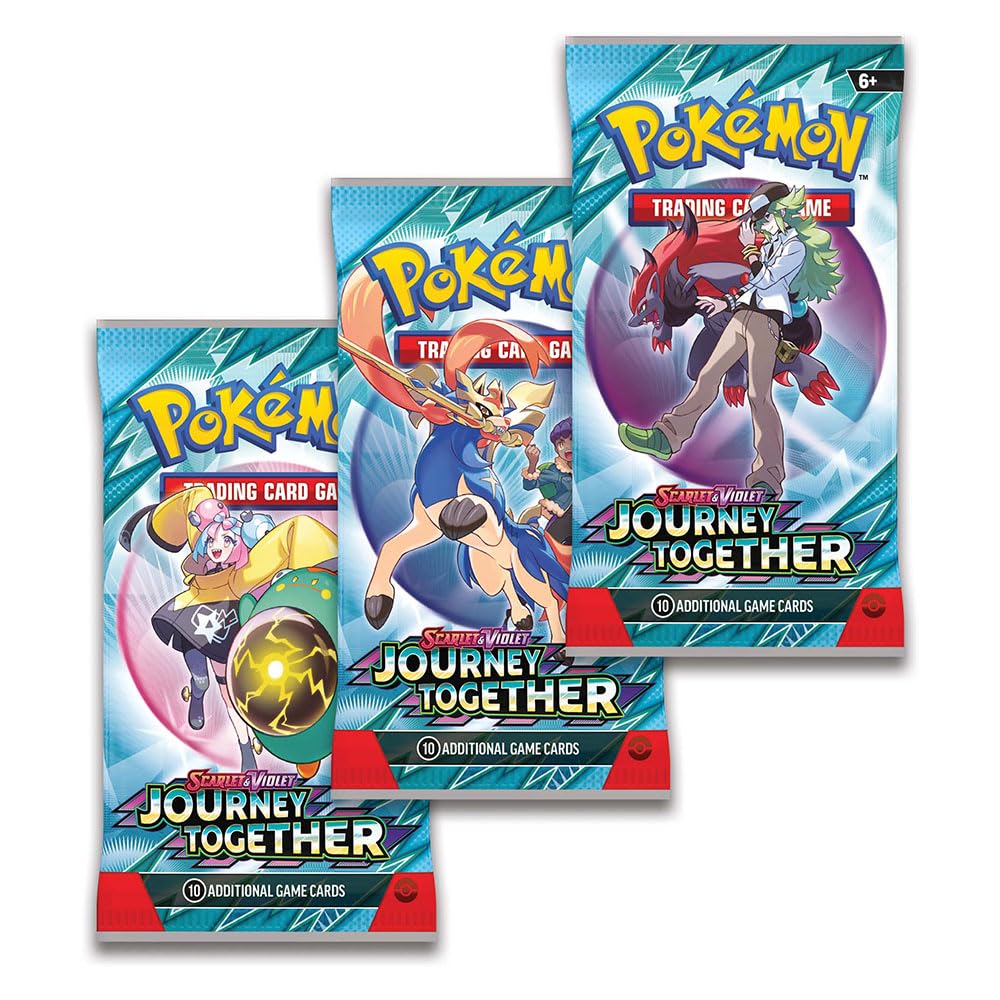 Pokemon TCG Scarlet Violet Journey Together three booster packs for battle-ready collections.
